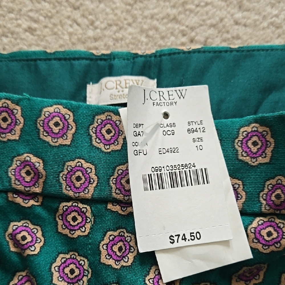 NWT. J.Crew Factory Teal Floral Pants Size 10